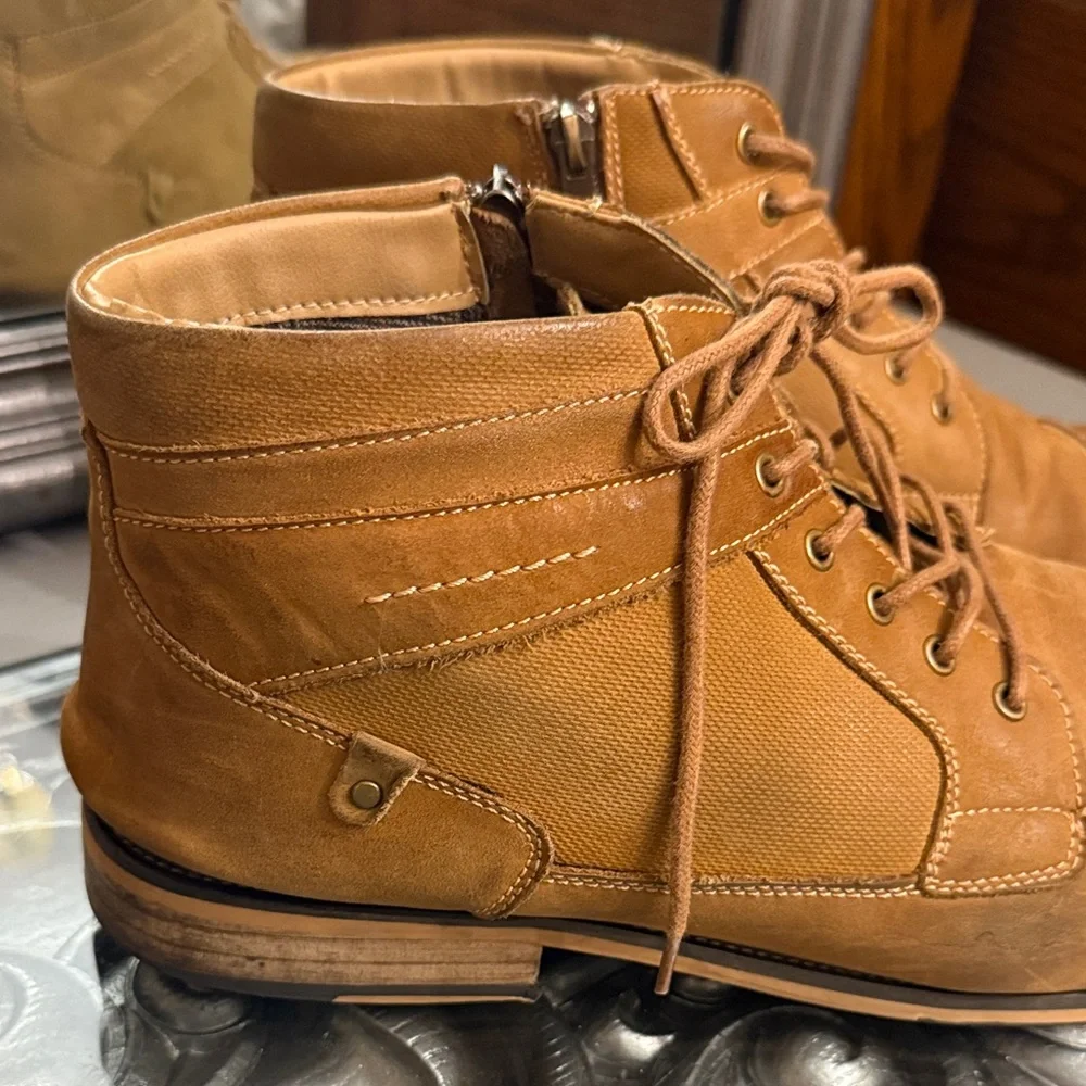 Steve Madden 16 Men’s Dark Tan Jotter Tan Leather Combat Boots